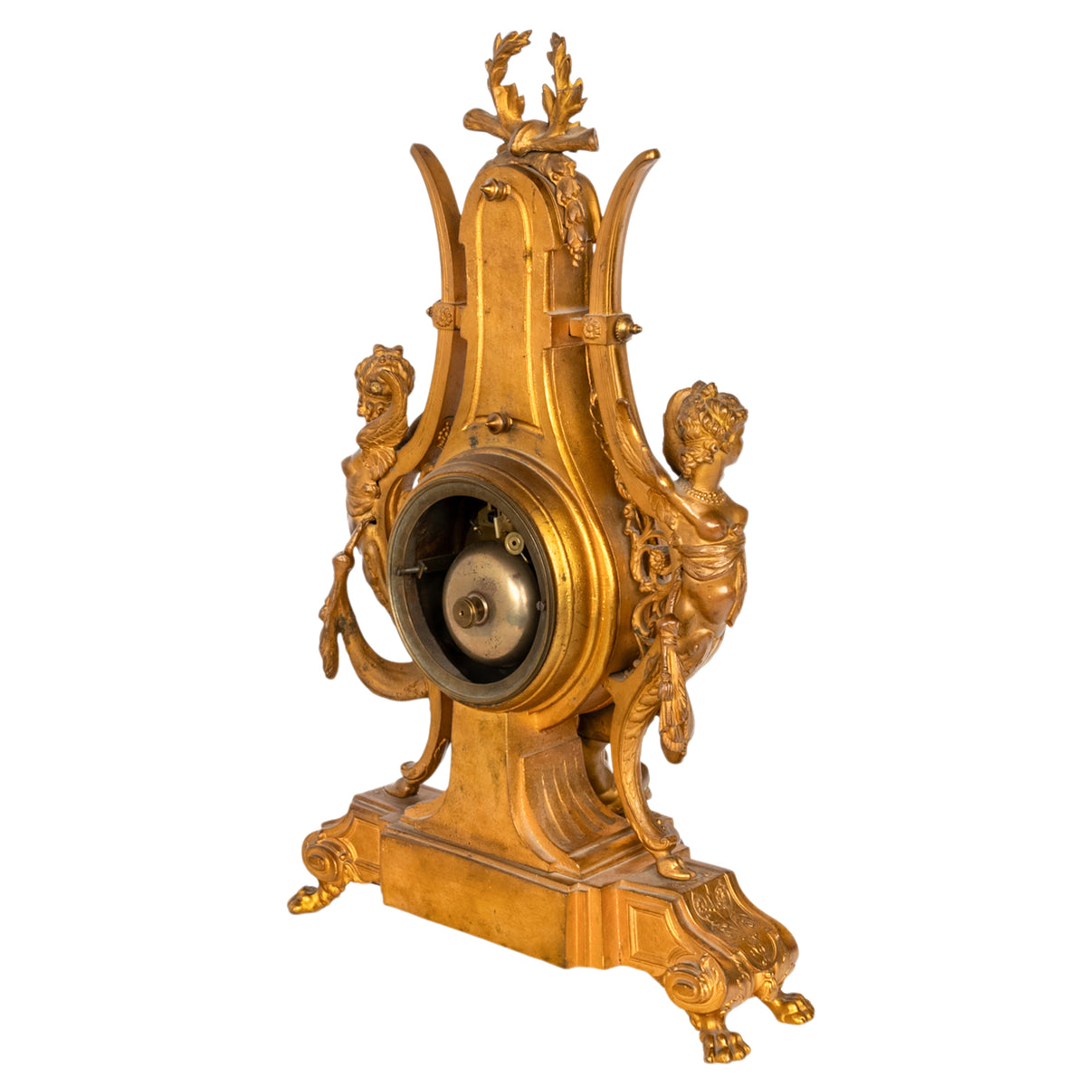 Antique French Gilt Bronze Porcelain 8 Day Japy Freres Mantel Clock & Stand 1855