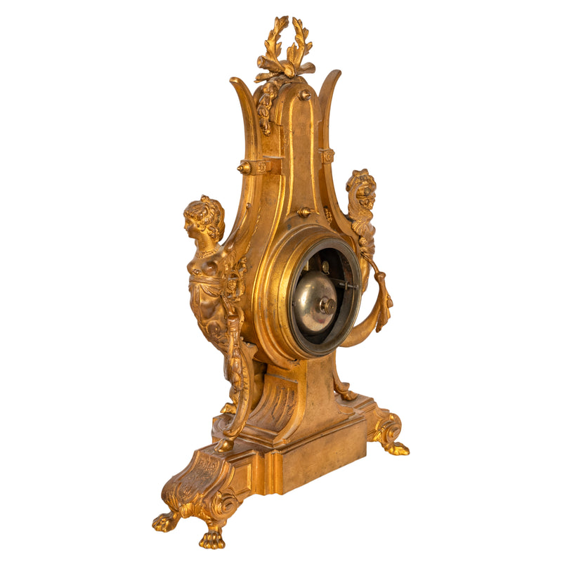 Antique French Gilt Bronze Porcelain 8 Day Japy Freres Mantel Clock & Stand 1855