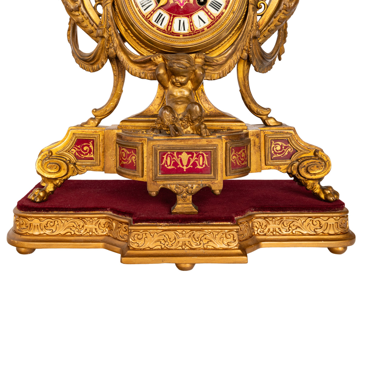 Antique French Gilt Bronze Porcelain 8 Day Japy Freres Mantel Clock & Stand 1855