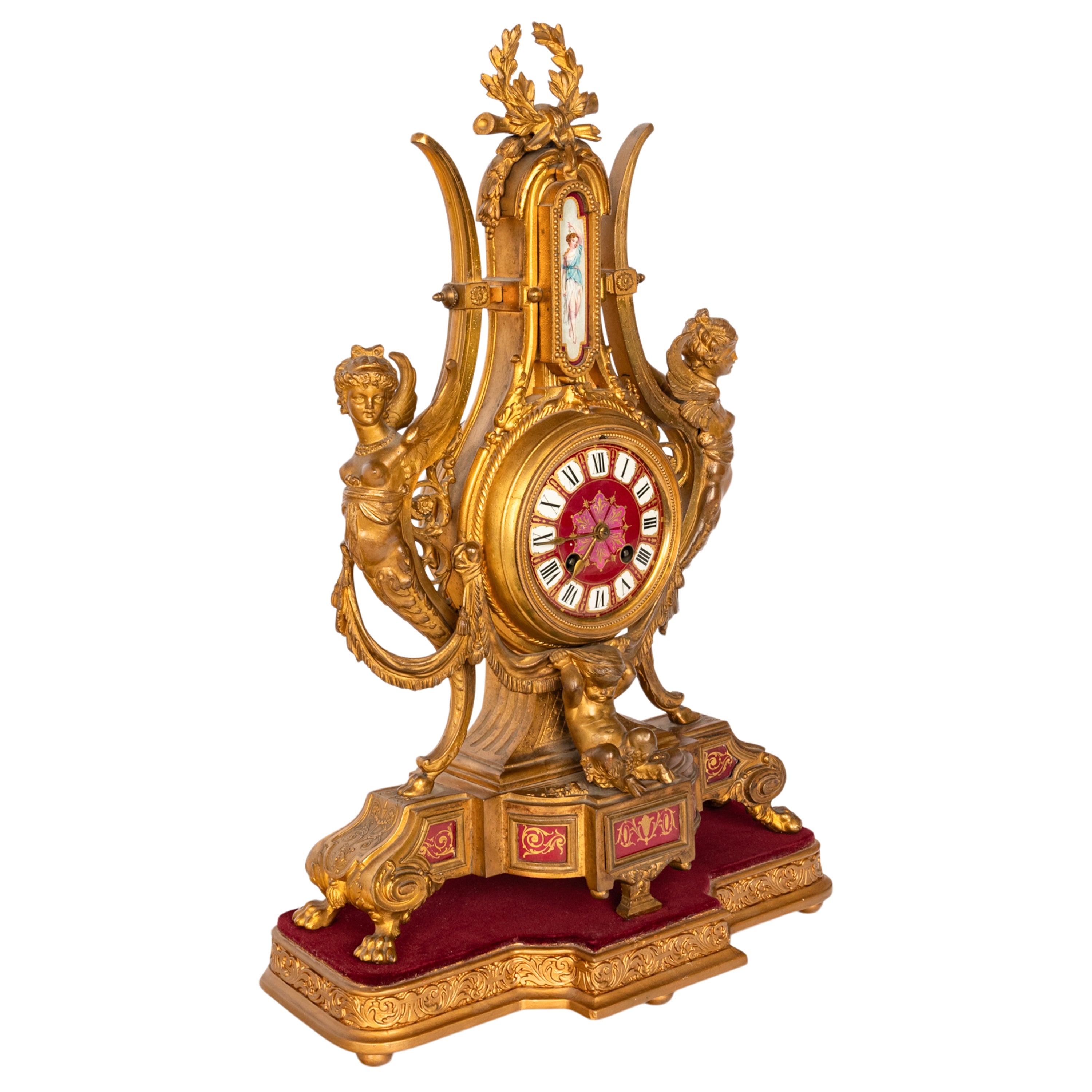 Antique French Gilt Bronze Porcelain 8 Day Japy Freres Mantel