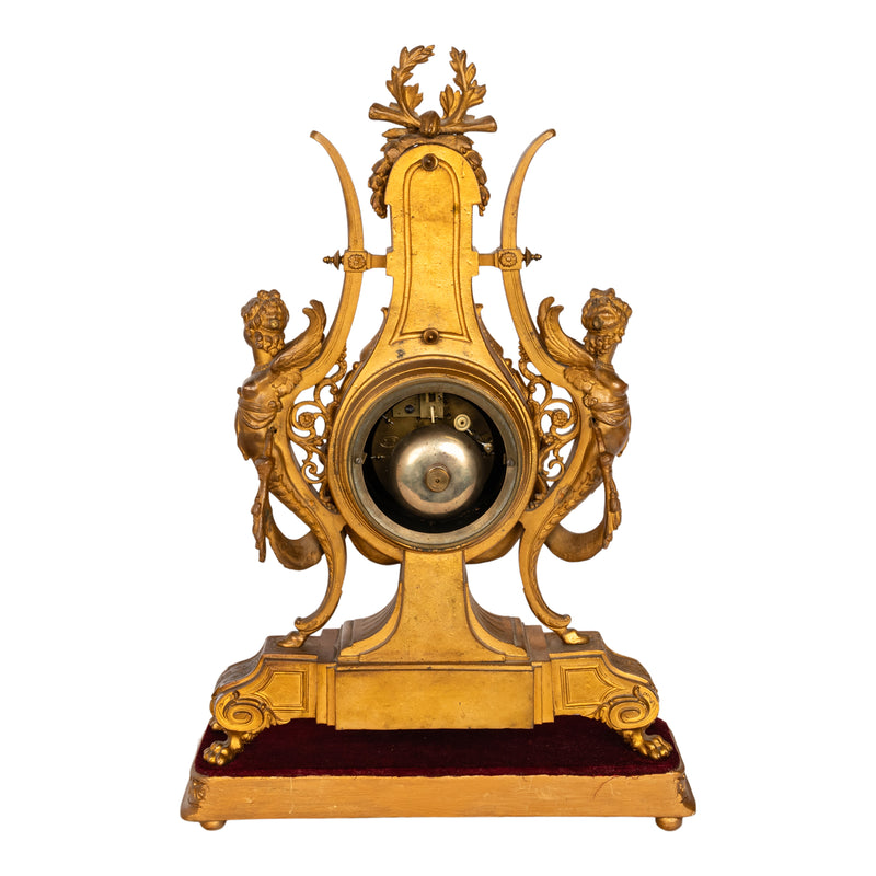 Antique French Gilt Bronze Porcelain 8 Day Japy Freres Mantel Clock & Stand 1855