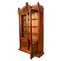 Antique French Carved Oak Gothic Revival Library Bookcase Bibliotheque 1880