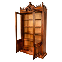 Antique French Carved Oak Gothic Revival Library Bookcase Bibliotheque 1880