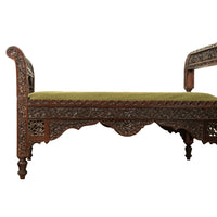 Antique Colonial Anglo Indian Carved Rosewood Window Seat Bench Needlepoint 1860