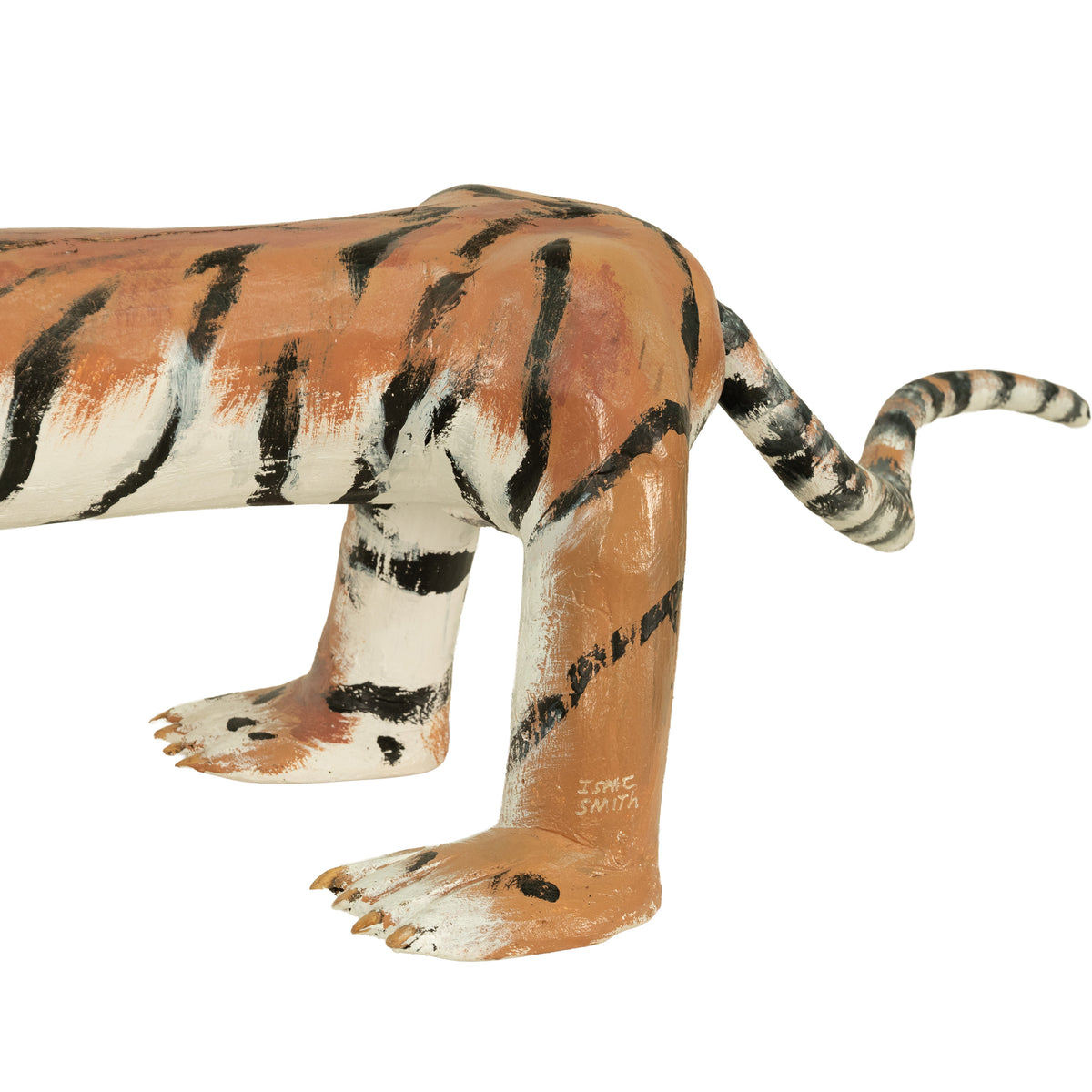 African American Folk Art Hand-Carved Wooden Hand-Painted Tiger Sculpture by Isaac Smith, 1980