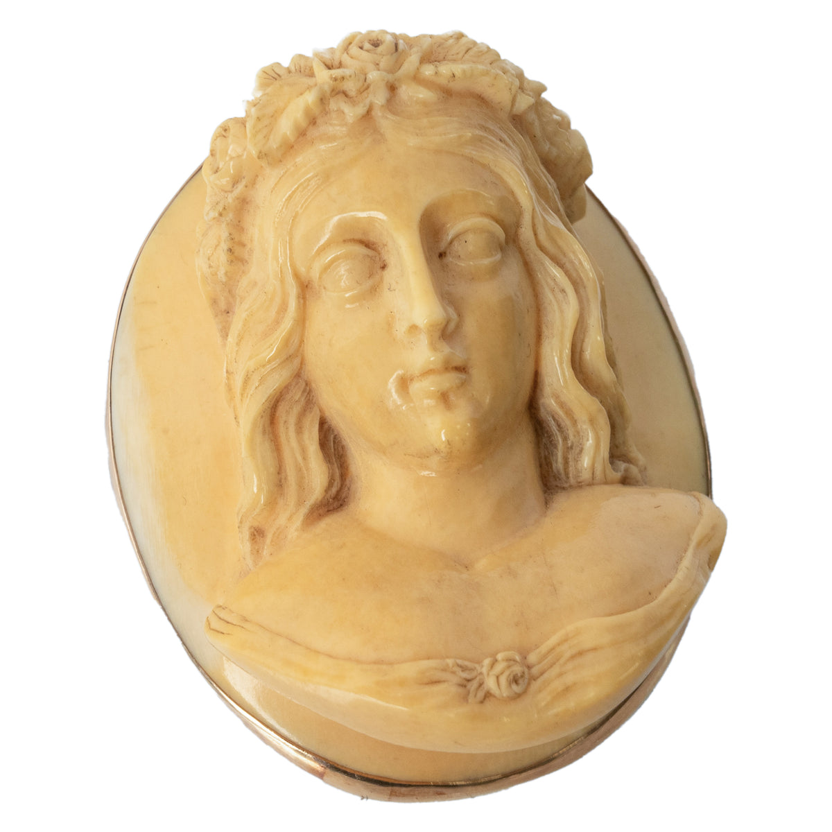 Antique 19th Century Ivory 14 k Gold Pre-Raphaelite Cameo Brooch Pendant 1870