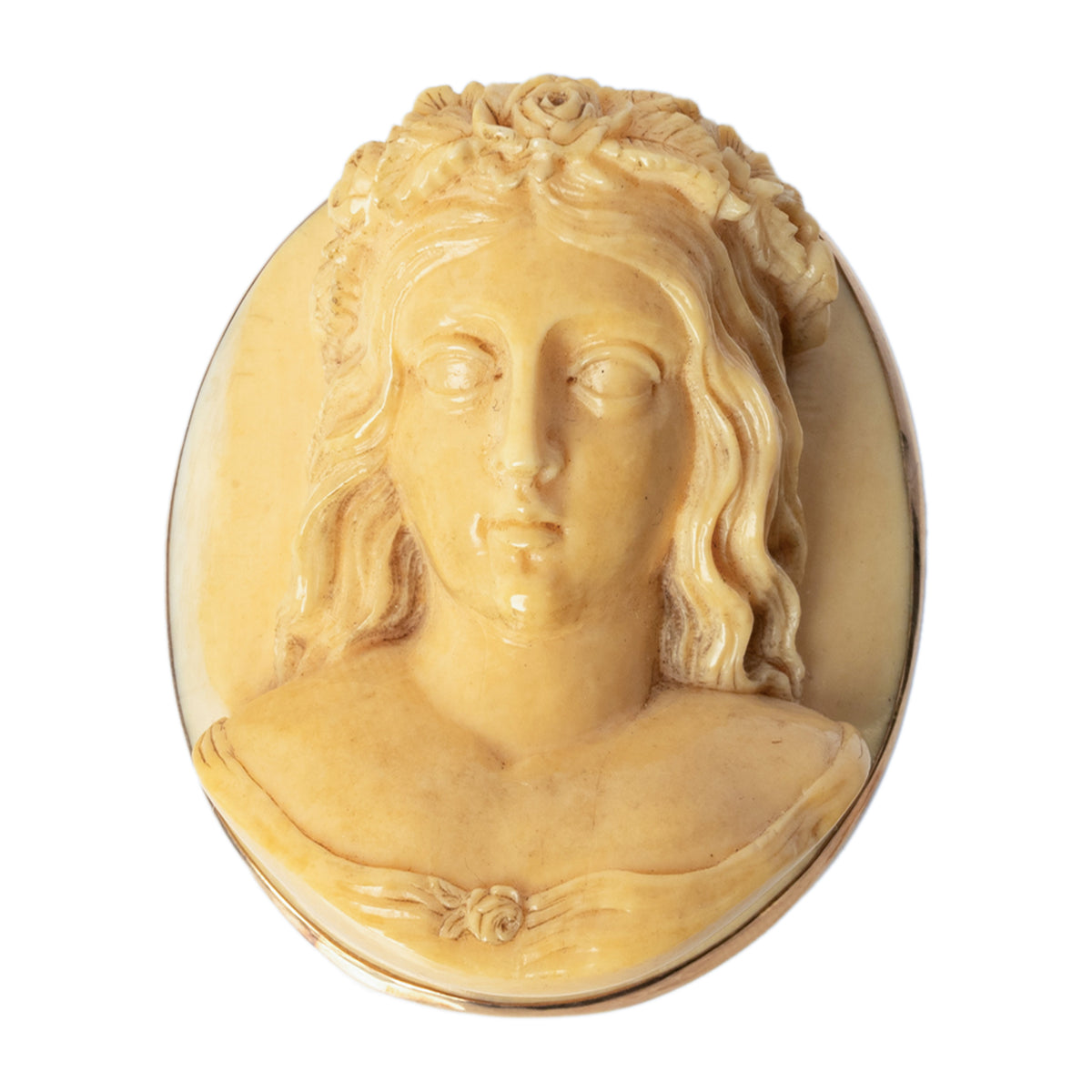 Antique 19th Century Ivory 14 k Gold Pre-Raphaelite Cameo Brooch Pendant 1870