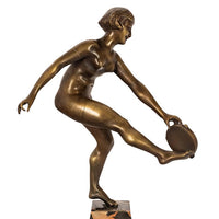 Antique Art Deco Bronze Sculpture Statue Female Nude Tambourine Dancer by Josef Lorenzl 1925