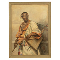 Antique 19thC Spanish Orientalist Painting North African Arab Berber Musician by Antonio Rivas, 1880