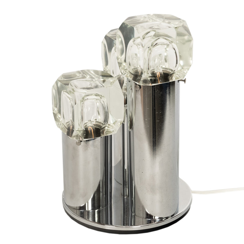 Italian Mid Century Modern Chrome Glass Ice Cube Table Lamp by Gaetano Sciolari