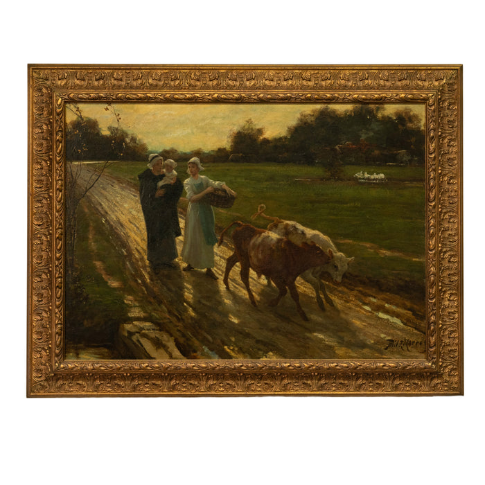 19th Century Impressionist Oil on Canvas Painting Bucolic Figural Landscape by Philip Richard Morris ARA 1880