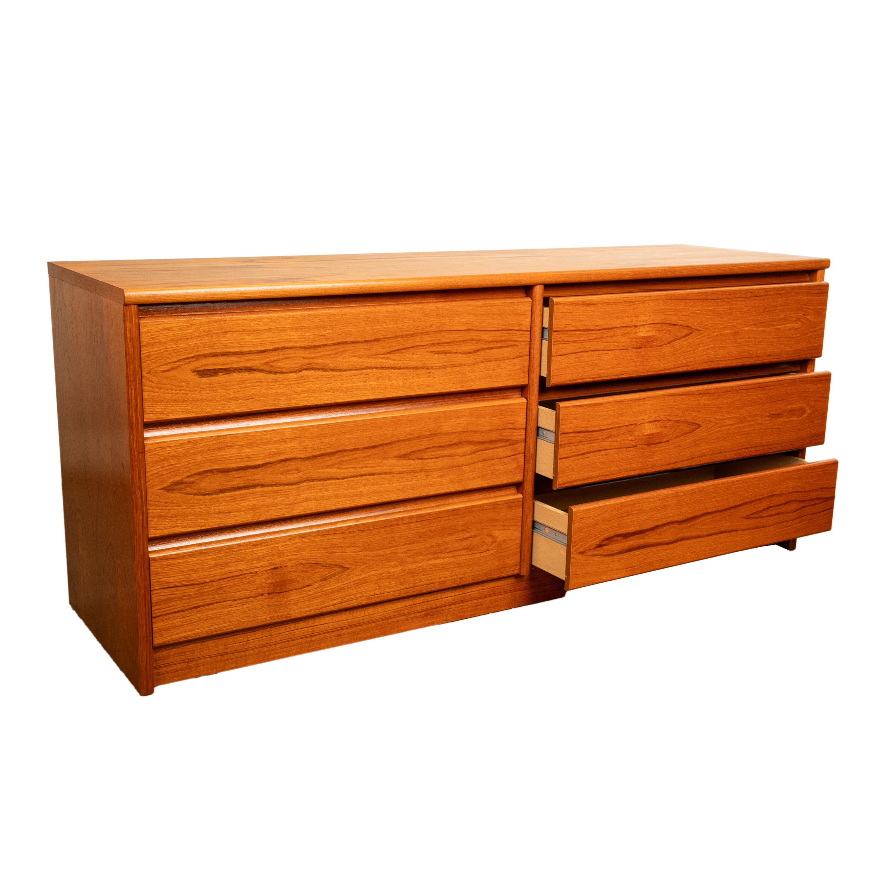 Mid Century Modern Danish Teak 6 Drawer Double Dresser Credenza