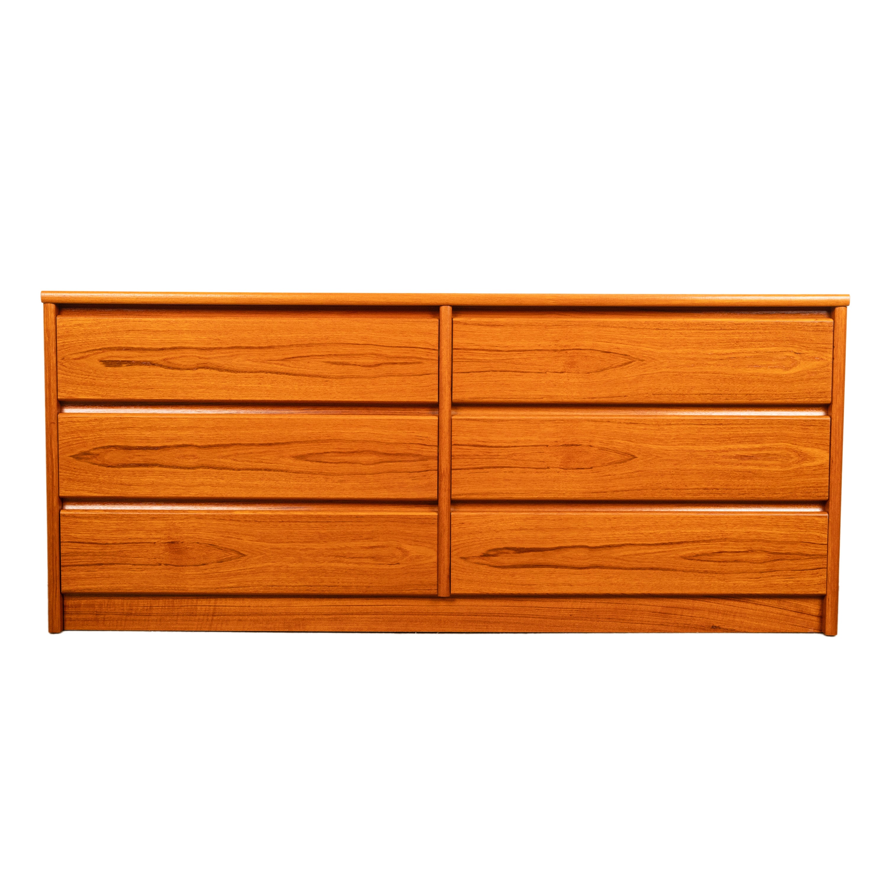 Mid Century Modern Danish Teak 6 Drawer Double Dresser Credenza