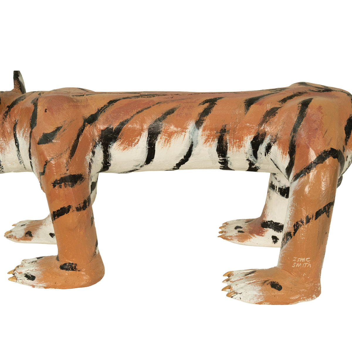 African American Folk Art Hand-Carved Wooden Hand-Painted Tiger Sculpture by Isaac Smith, 1980