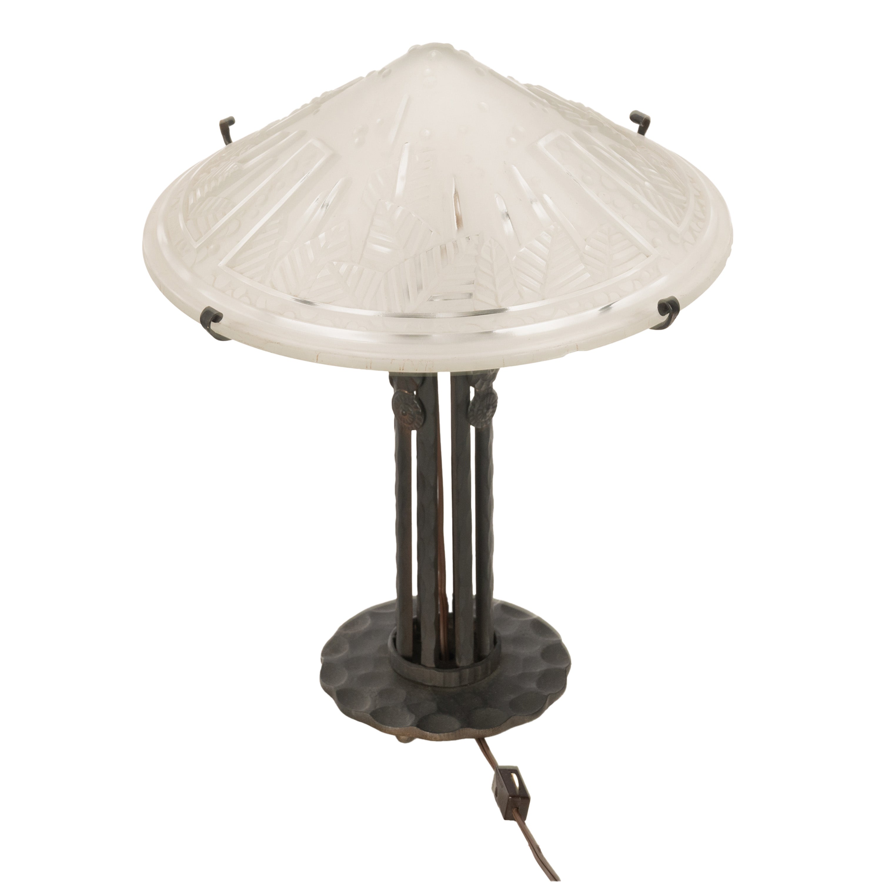 Antique French Art Deco Table Lamp Muller Frères Glass Iron