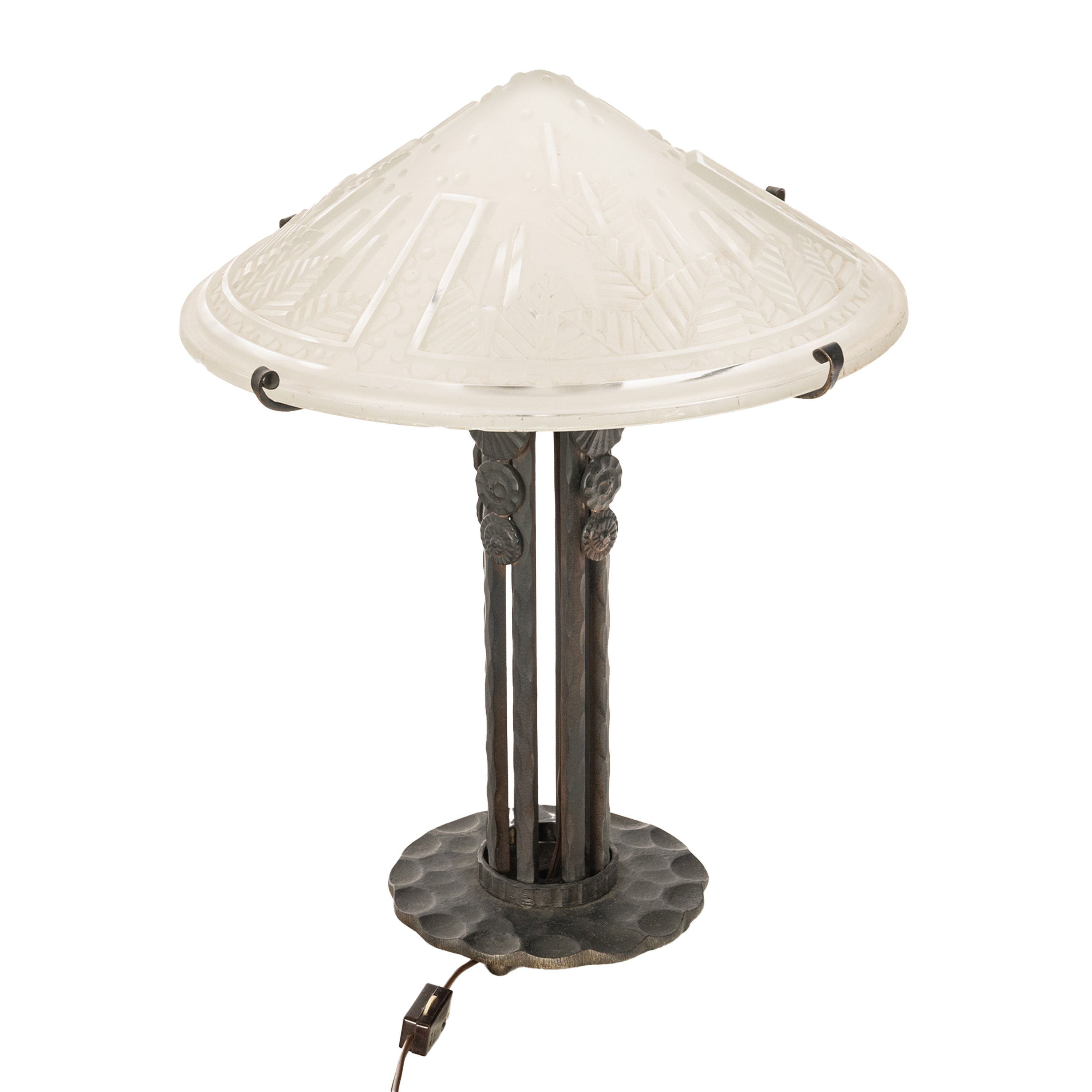 Antique French Art Deco Table Lamp Muller Frères Glass Iron