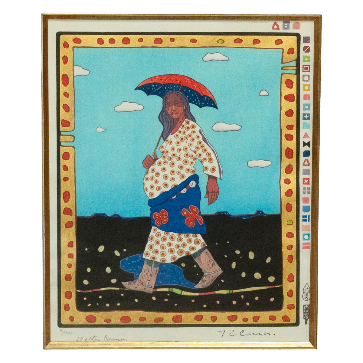 Native American Kiowa/Caddo Peoples Woodcut in Colors "New Indian Art" Pop Art