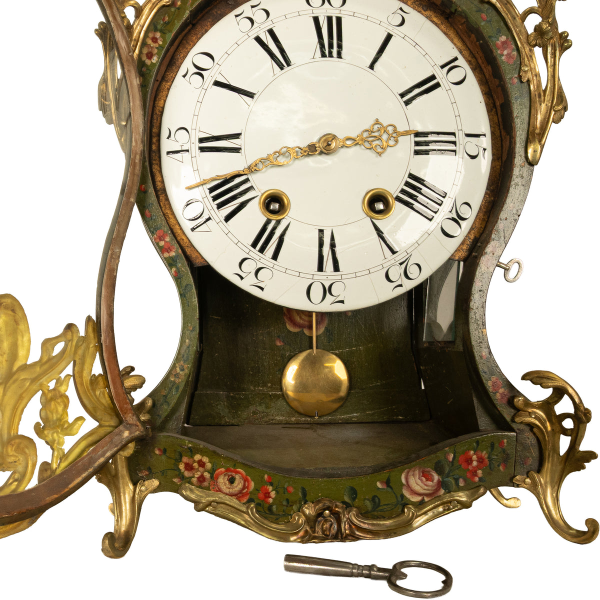Antique 18th Century French Louis XV Painted & Ormolu Vernis Martin Cartel Clock 1750
