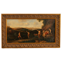 Antique 19th Century Neoclassical Bacchanal Oil Painting Dancing of the Nymphs 1850 after Cornelis van Poelenburgh