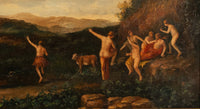 Antique 19th Century Neoclassical Bacchanal Oil Painting Dancing of the Nymphs 1850 after Cornelis van Poelenburgh