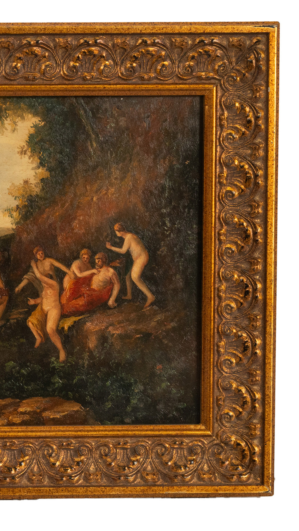 Antique 19th Century Neoclassical Bacchanal Oil Painting Dancing of the Nymphs 1850 after Cornelis van Poelenburgh