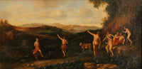 Antique 19th Century Neoclassical Bacchanal Oil Painting Dancing of the Nymphs 1850 after Cornelis van Poelenburgh