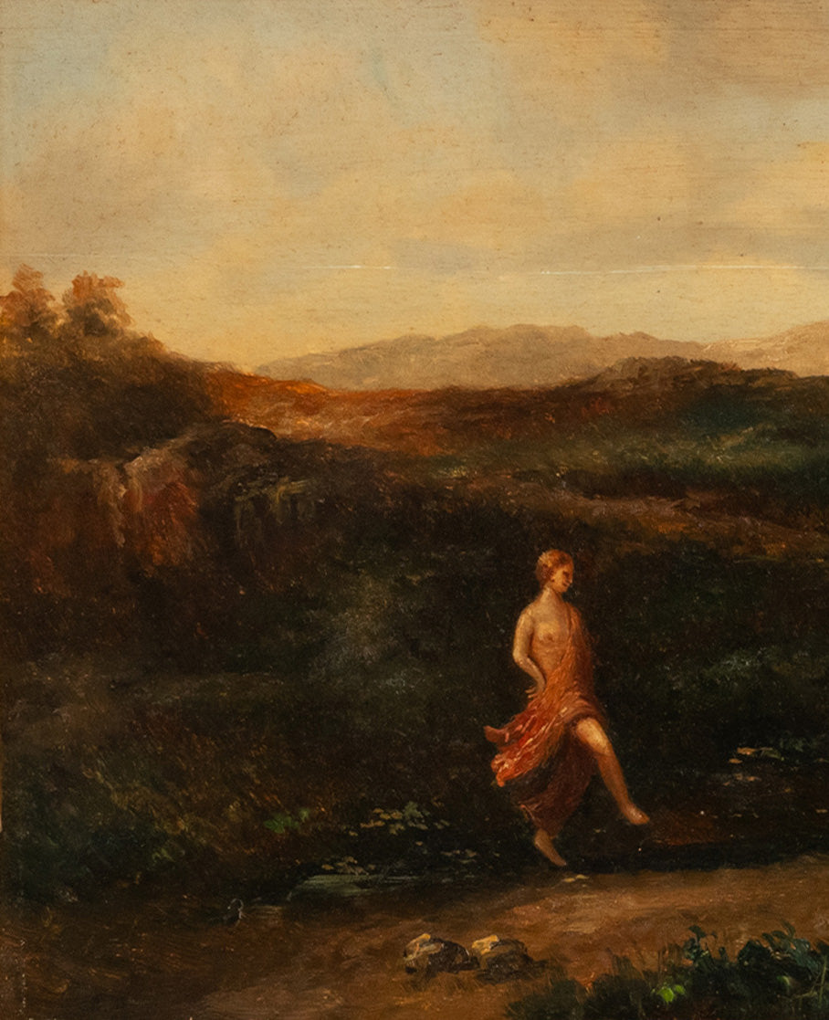 Antique 19th Century Neoclassical Bacchanal Oil Painting Dancing