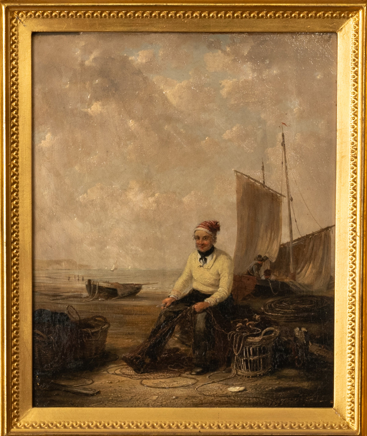 Antique Irish Oil Canvas Fishing Maritime Painting William P Rogers Dublin 1870