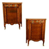 Pair Antique 18thC French Louis XV Inlaid Marquetry Ormolu Tambour Cabinets 1780