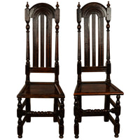 Pair Antique 17th Century William & Mary Oak Joined Back Stools Side Chairs 1690