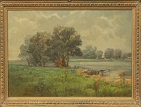 Antique California Impressionist Oil Canvas Painting Stanford University Lake Lagunita by Marguerite Freytag Ciprico 1910