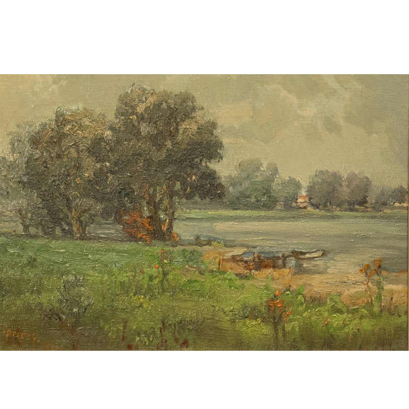 Antique California Impressionist Oil Canvas Painting Stanford University Lake Lagunita by Marguerite Freytag Ciprico 1910