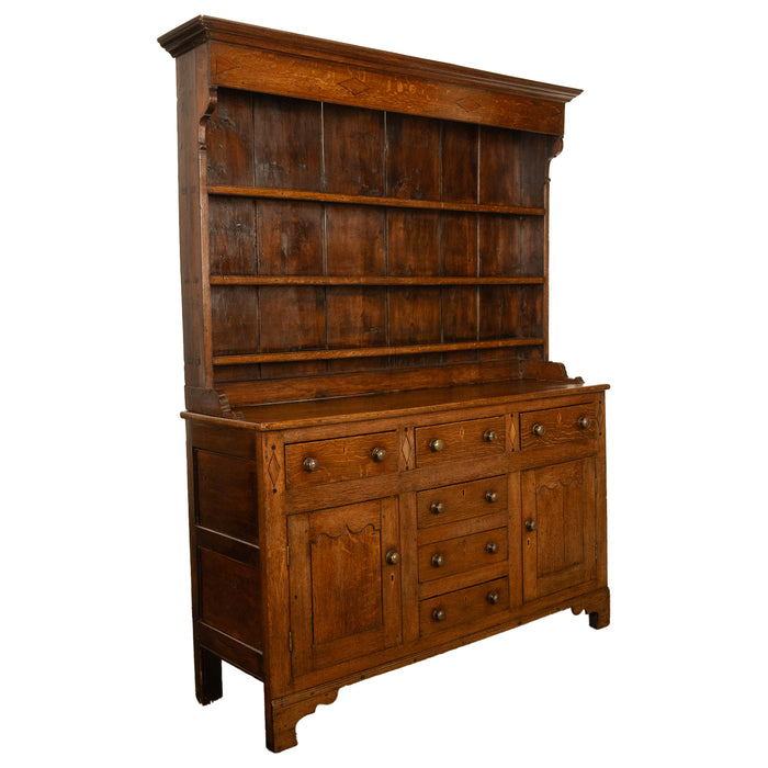 Antique 18th Century Georgian Oak Inlaid Welsh Dresser Plate Rack Sideboard 1780