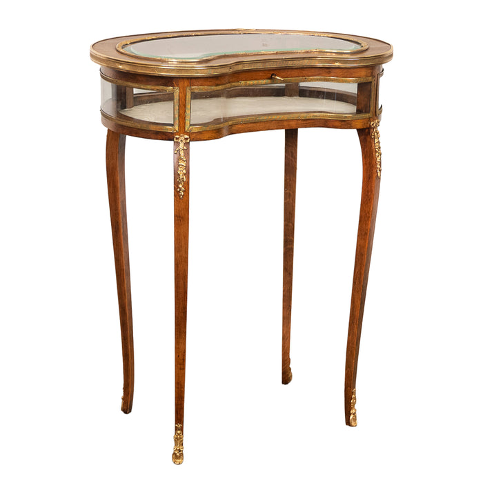 Antique 19thC French Louis XV Ormolu & Walnut Bijouterie Jewelry Table Vitrine, 1880