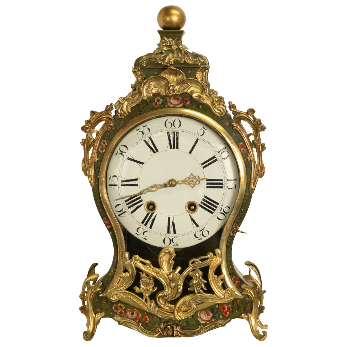 Antique 18th Century French Louis XV Painted & Ormolu Vernis Martin Cartel Clock 1750
