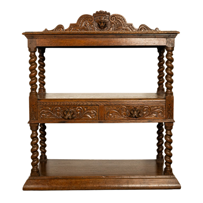 Antique French Renaissance Revival Carved Oak Barley Twist Server Buffet 1870