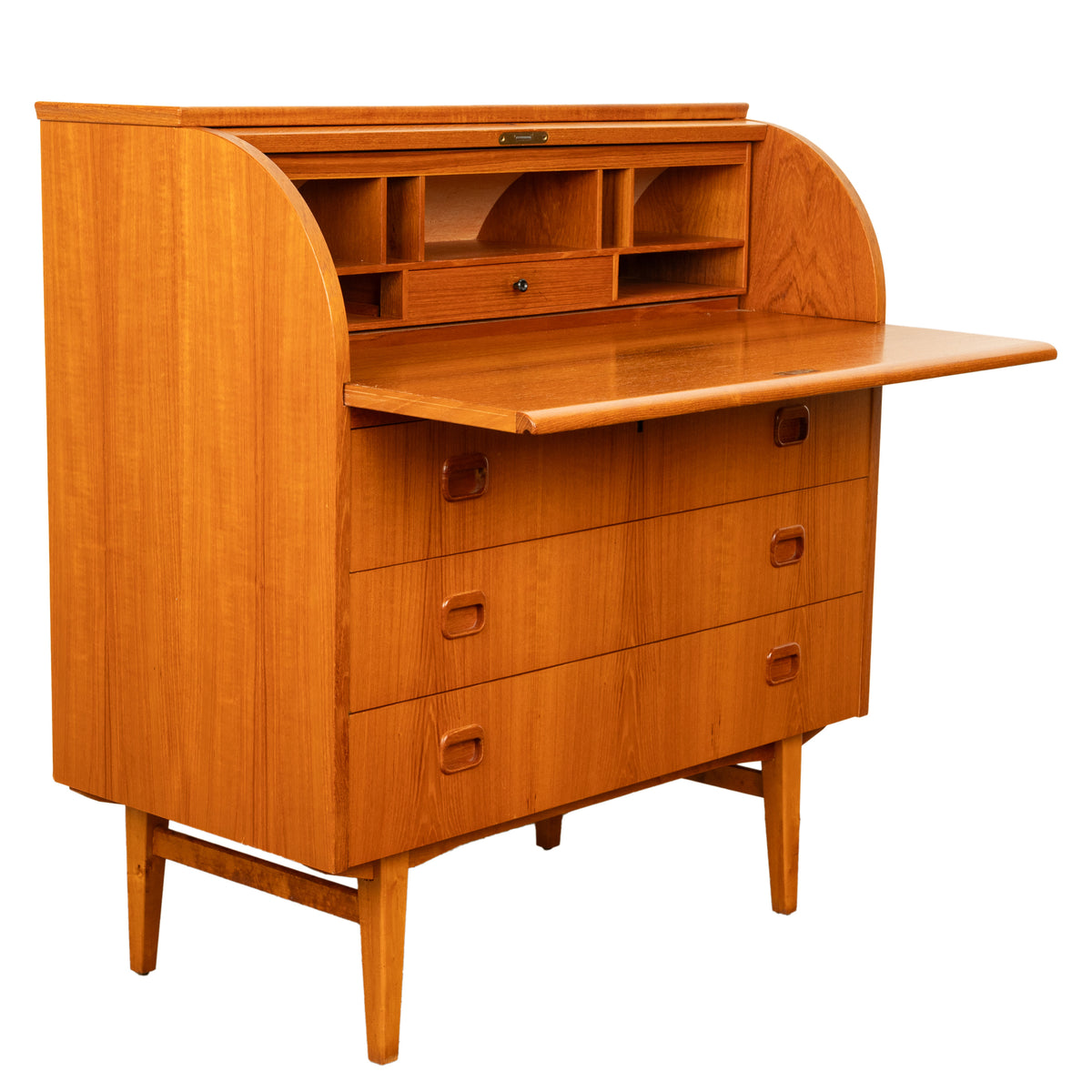 Vintage Mid Century Modern Danish Style Teak Roll Top Cylinder Desk Bureau 1968