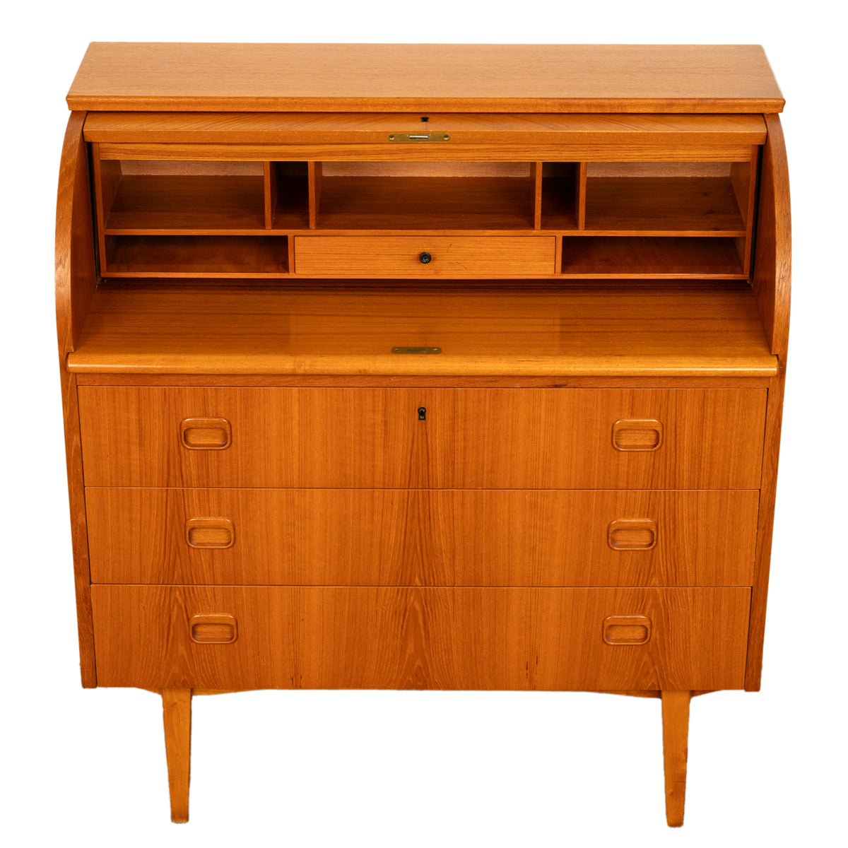 Vintage Mid Century Modern Danish Style Teak Roll Top Cylinder Desk Bureau 1968