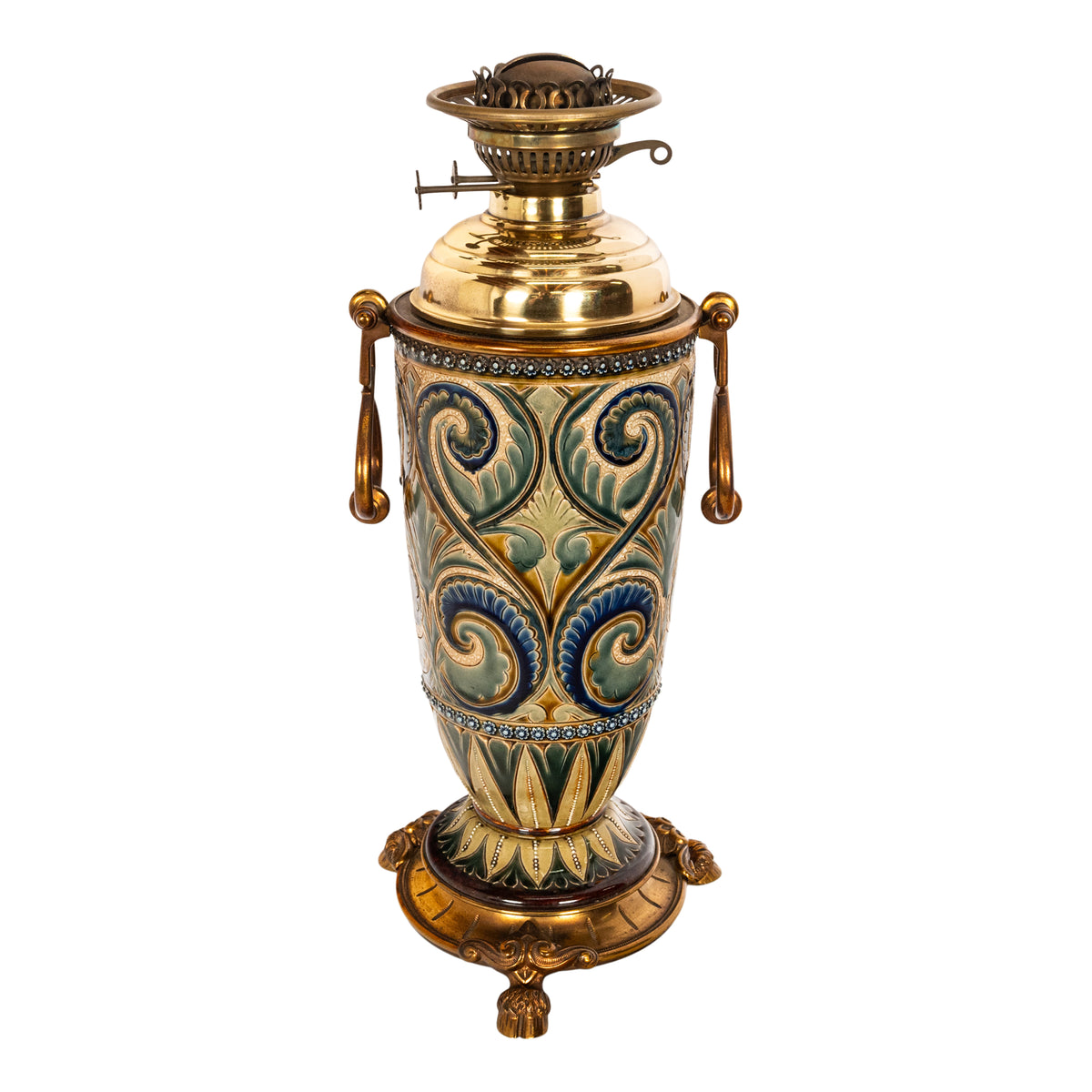 Antique Art Pottery Stoneware Dalton Lambeth Oil Lamp Signed Edith Lupton 1884