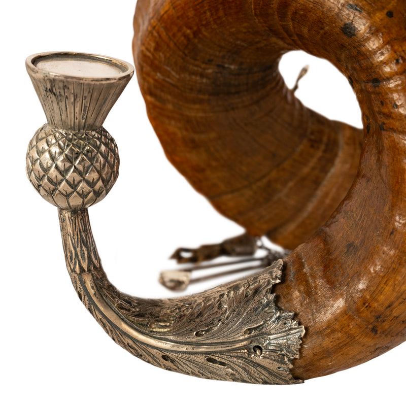 Antique Scottish Sterling Silver Cairngorm Snuff Mull Ram's Horn Edinburgh 1884