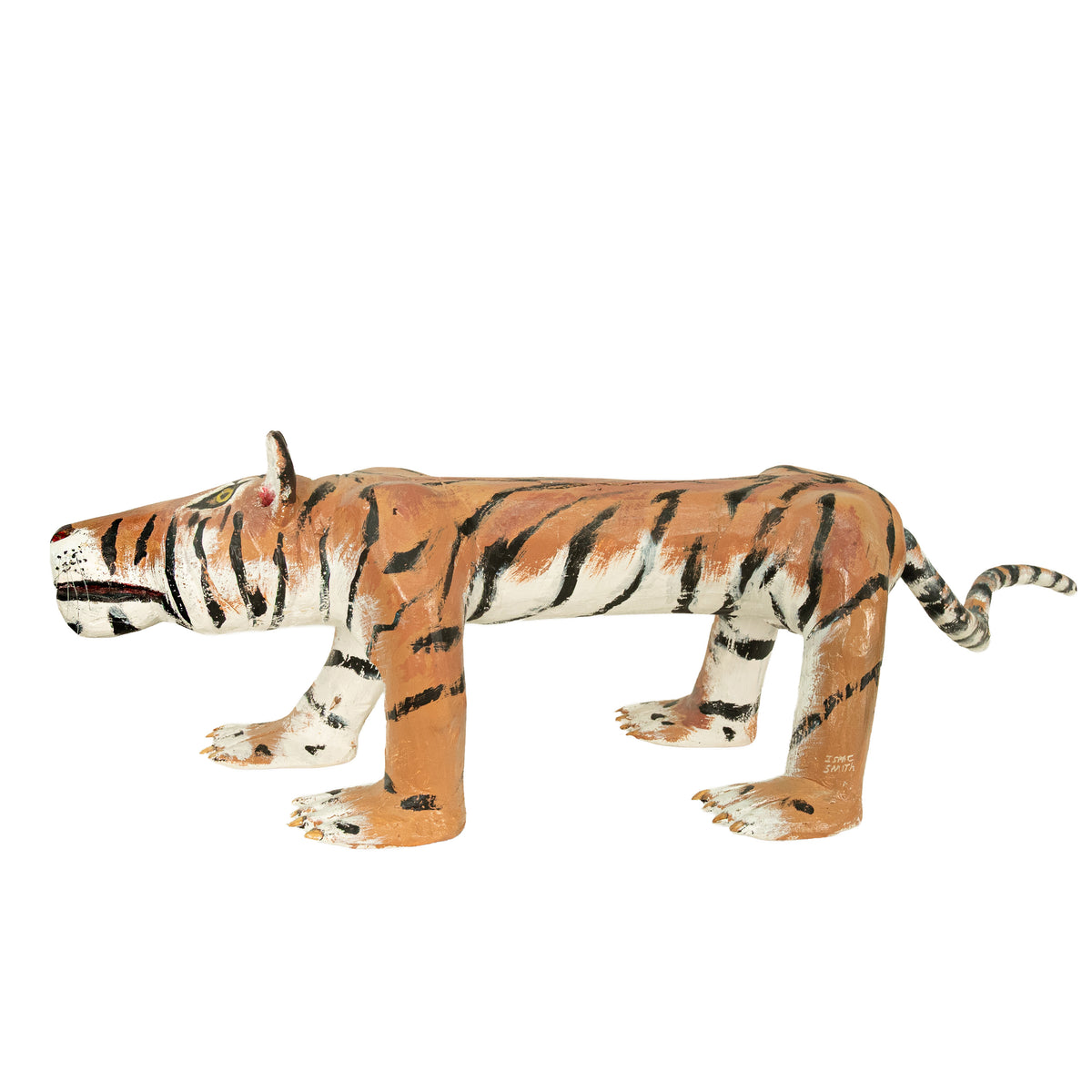 African American Folk Art Hand-Carved Wooden Hand-Painted Tiger Sculpture by Isaac Smith, 1980