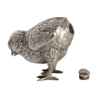 Antique Novelty Engraved Sterling Silver Bird Chick Salt Pepperette Pot 1900