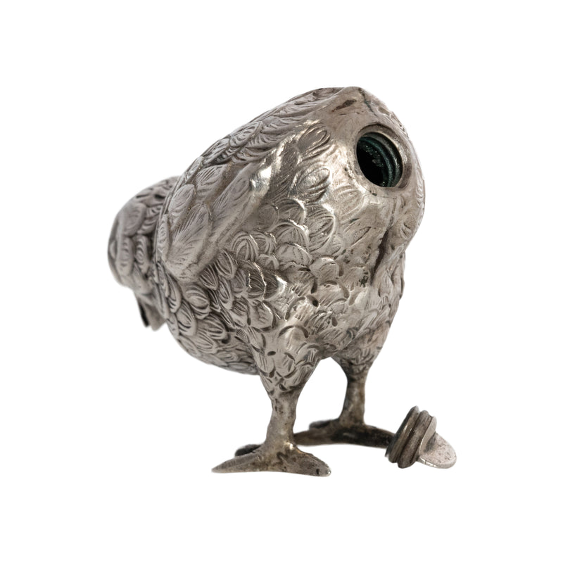 Antique Novelty Engraved Sterling Silver Bird Chick Salt Pepperette Pot 1900