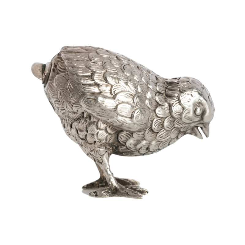 Antique Novelty Engraved Sterling Silver Bird Chick Salt Pepperette Pot 1900