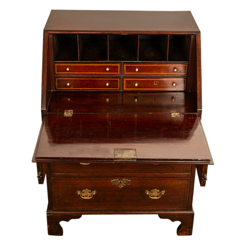 Antique Small Georgian Inlaid Mahogany Slant Front Secretary Desk Bureau 1780