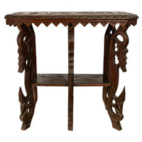 Antique Anglo Indian Carved Rosewood Six Legged Side Table Elephant Tiger 1900