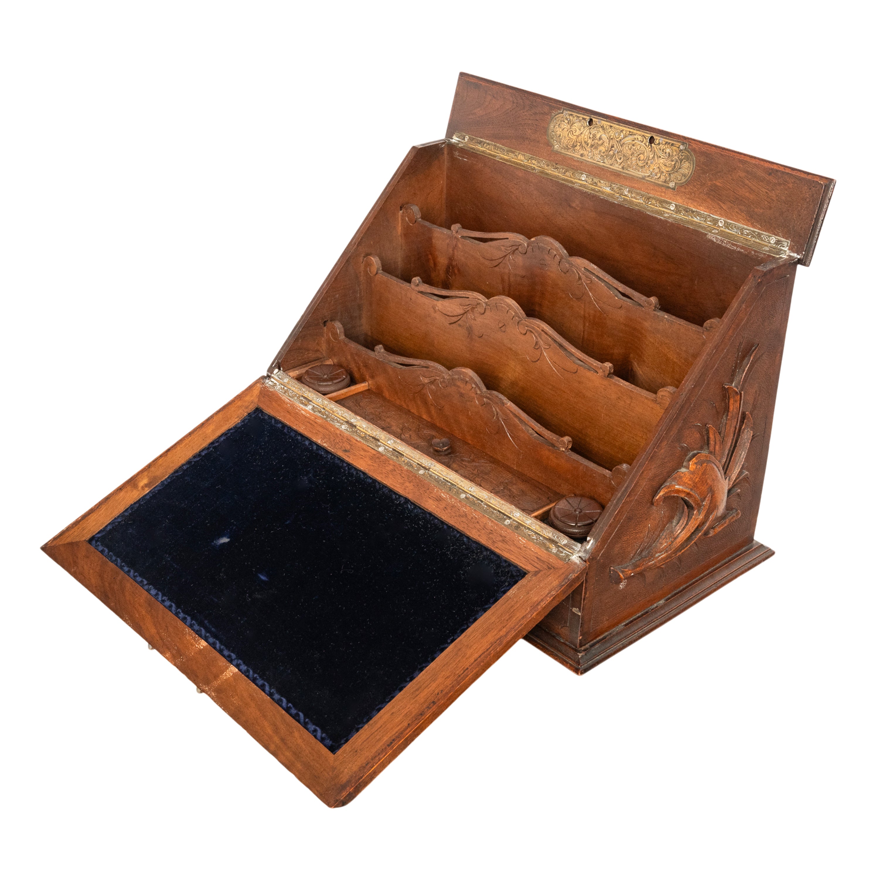 Antique Swiss German Brienz Black Forest Carved Walnut Writing