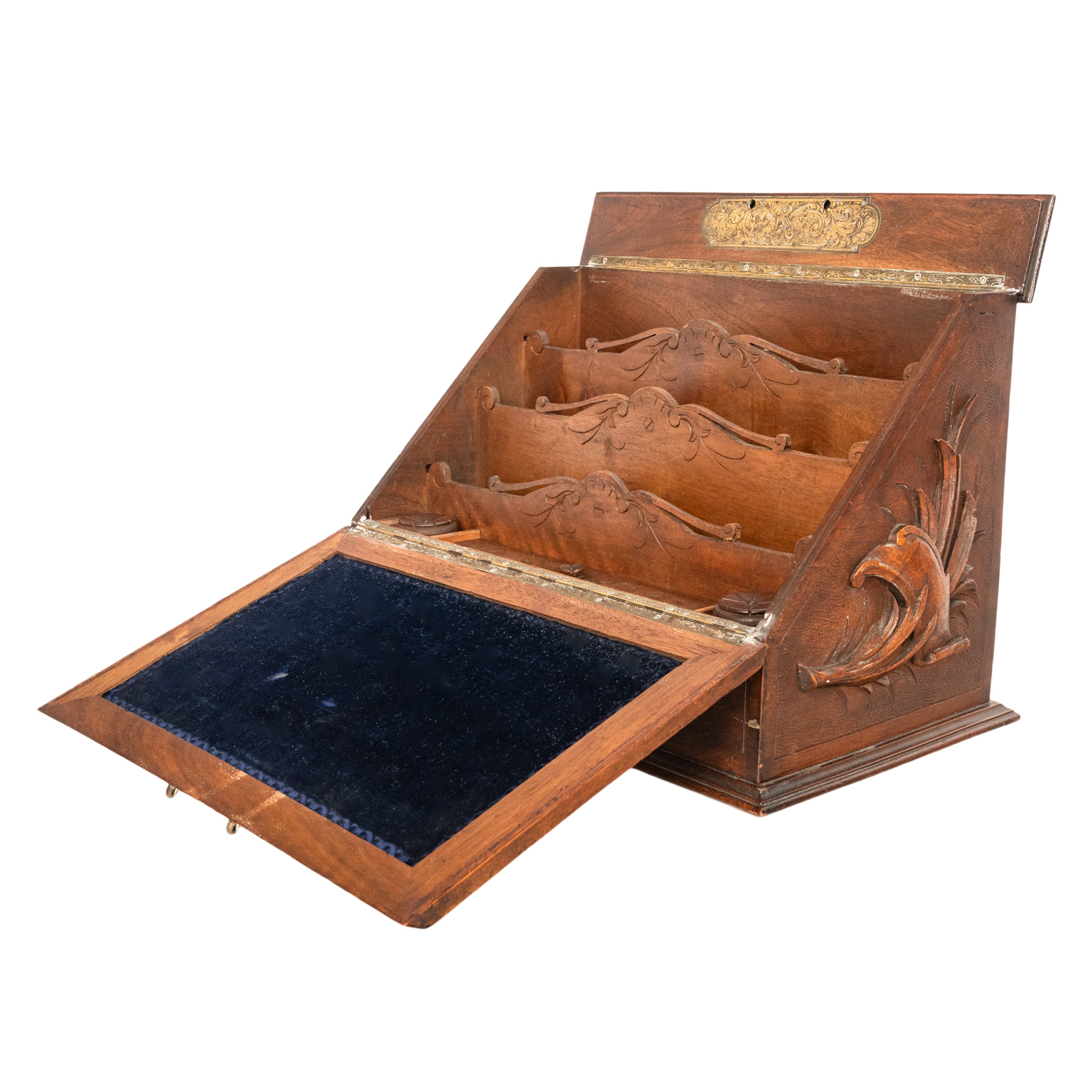 Antique Swiss German Brienz Black Forest Carved Walnut Writing