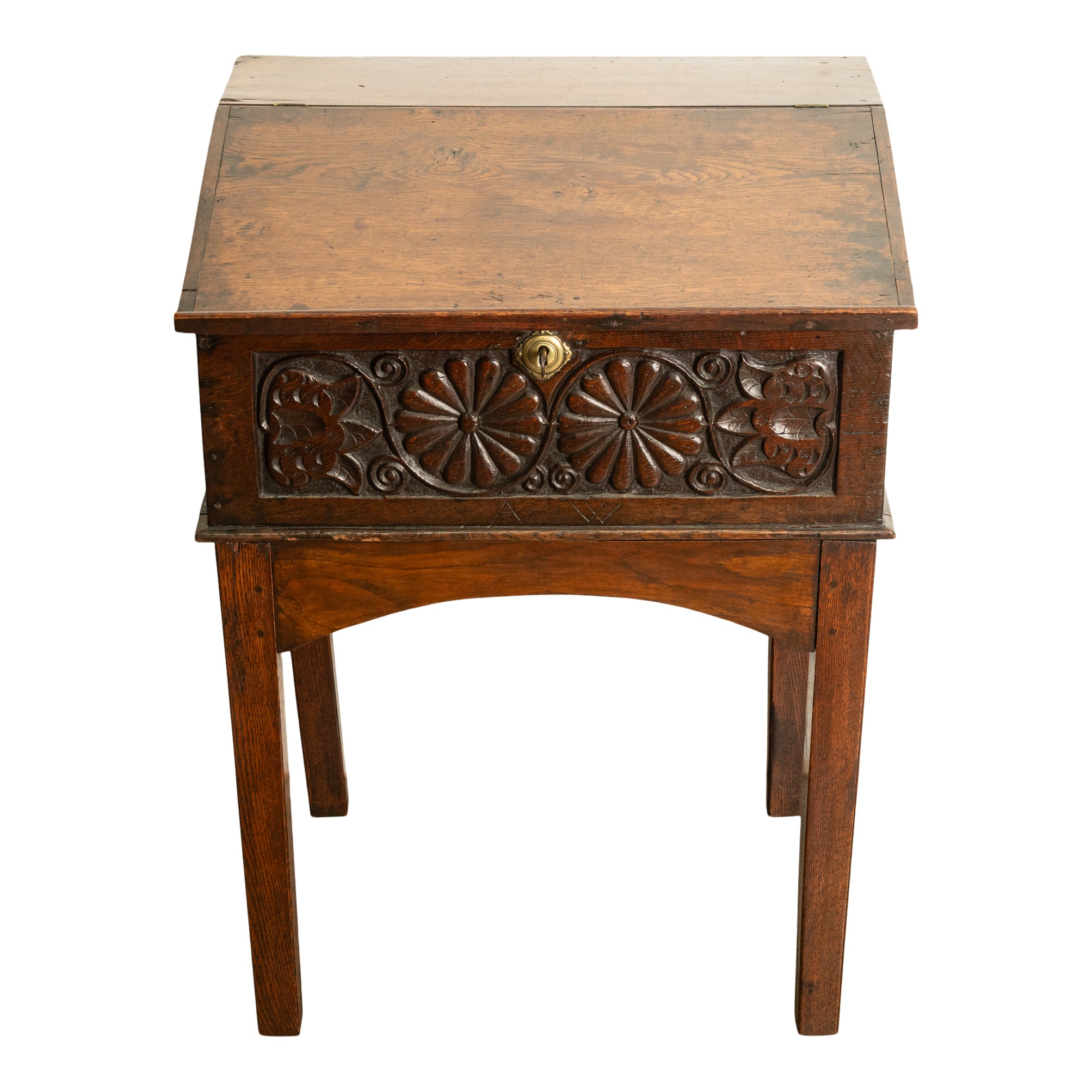 Antique 17th Century Charles II Carved Oak Bible Box Chest Desk on