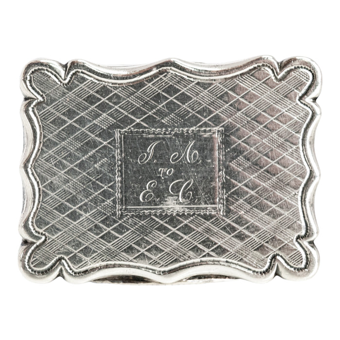 Antique Sterling Silver Gilt Engraved Vinaigrette Birmingham Edward Smith 1839